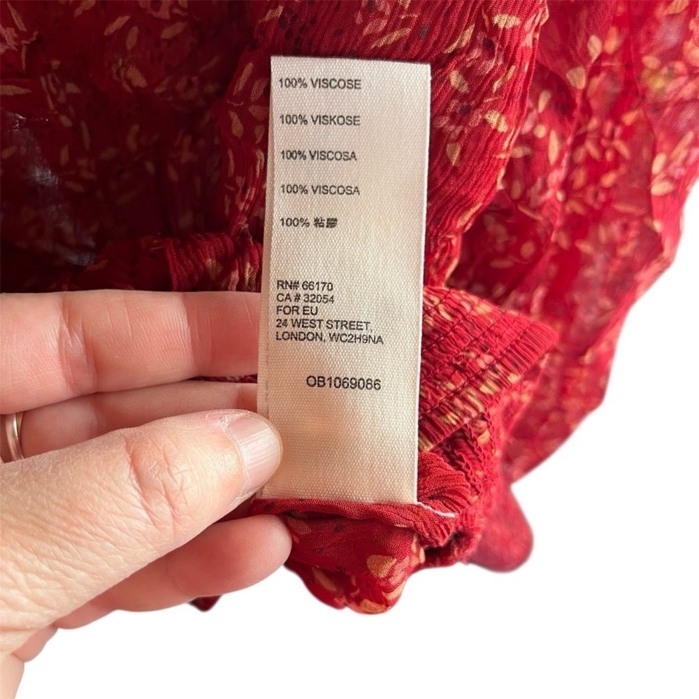 Free People Red Roma Blouse Sheer Floral Long Sleeve with Keyhole Back Small - Picture 12 of 15
